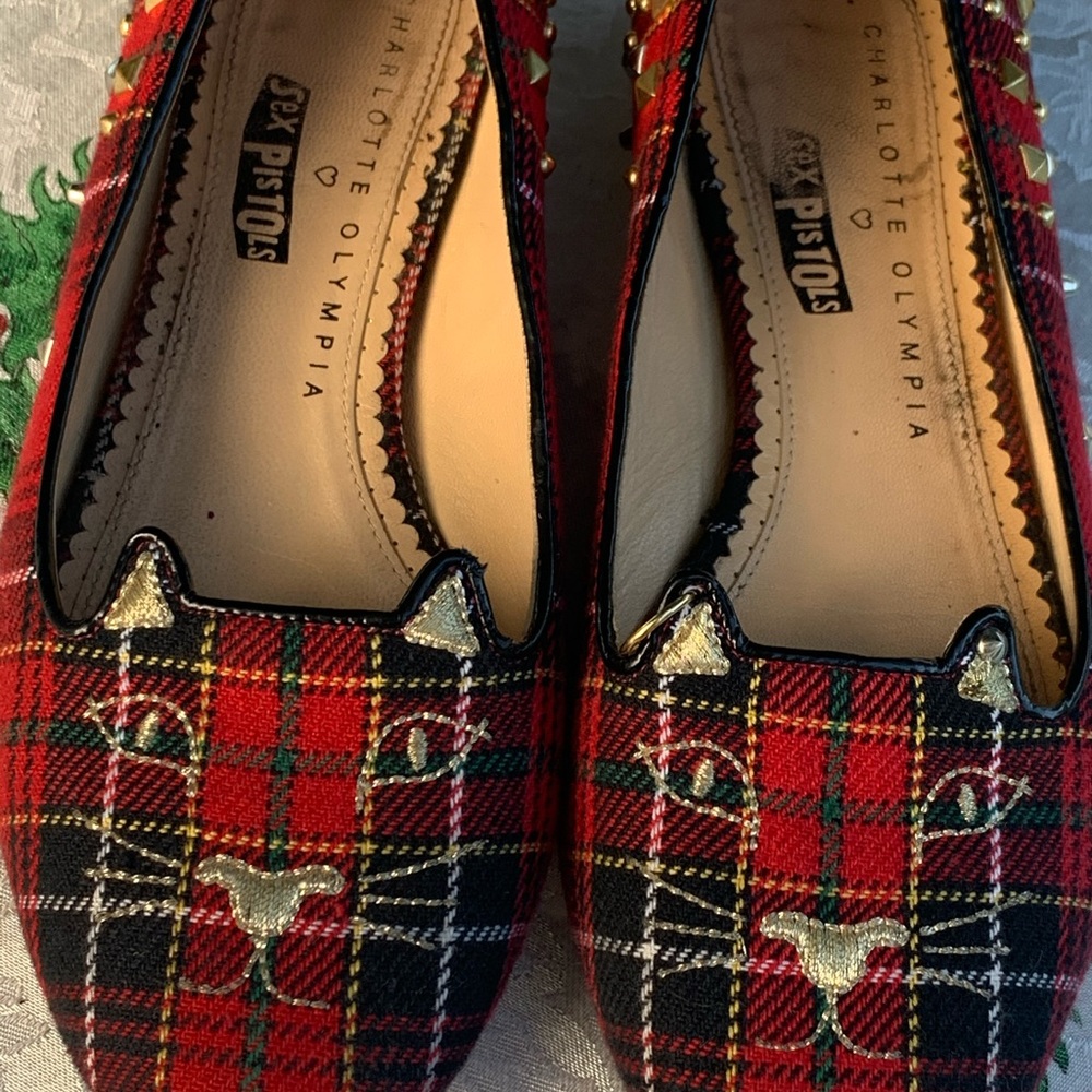 Charlotte Olympia punk plaid rock kitty flat shoes